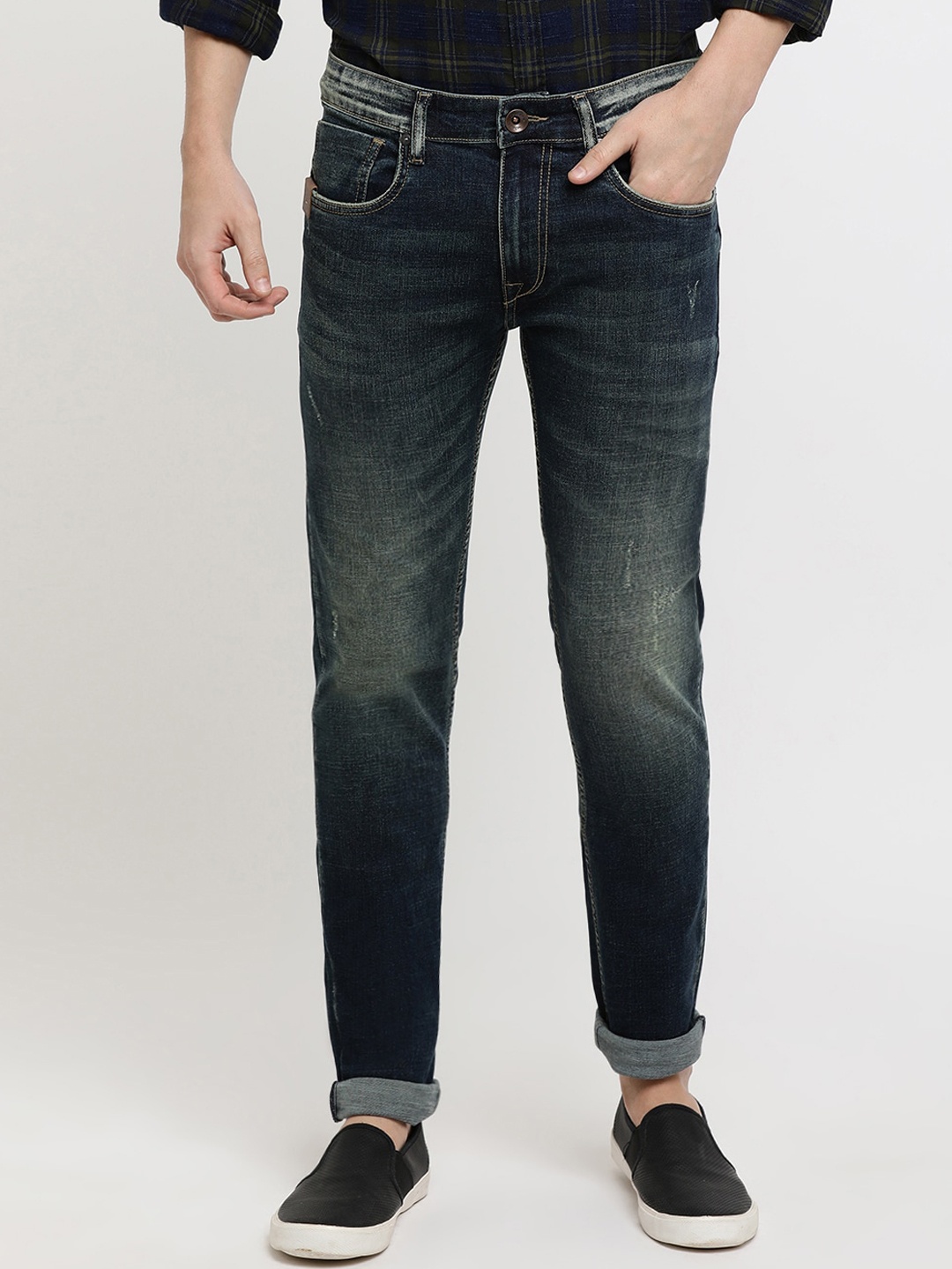 Pepe Jeans Men Blue Slim Fit Mid-Rise Low Distress Jeans