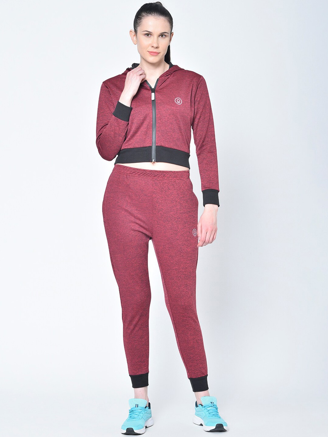 

Chkokko Women Maroon & Black Solid Tracksuit