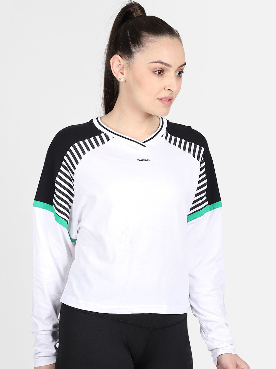 

hummel Women White Solid Round Neck T-shirt