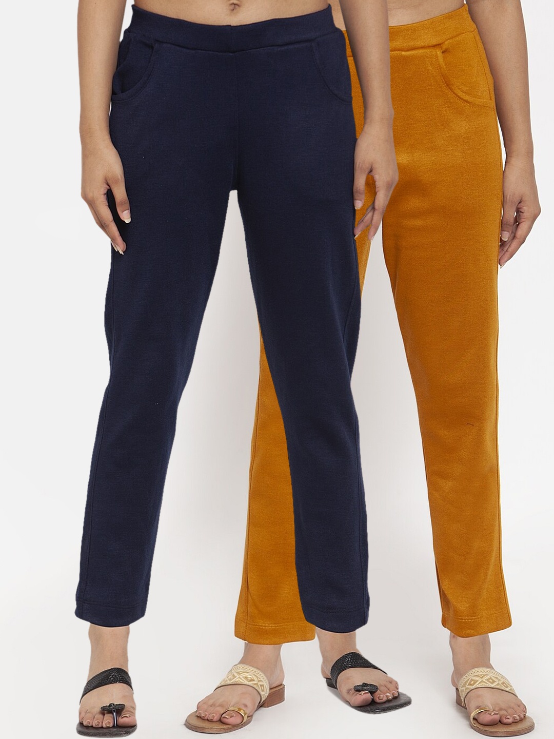 

TAG 7 Women Pack of 2 Solid Leggings, Mustard