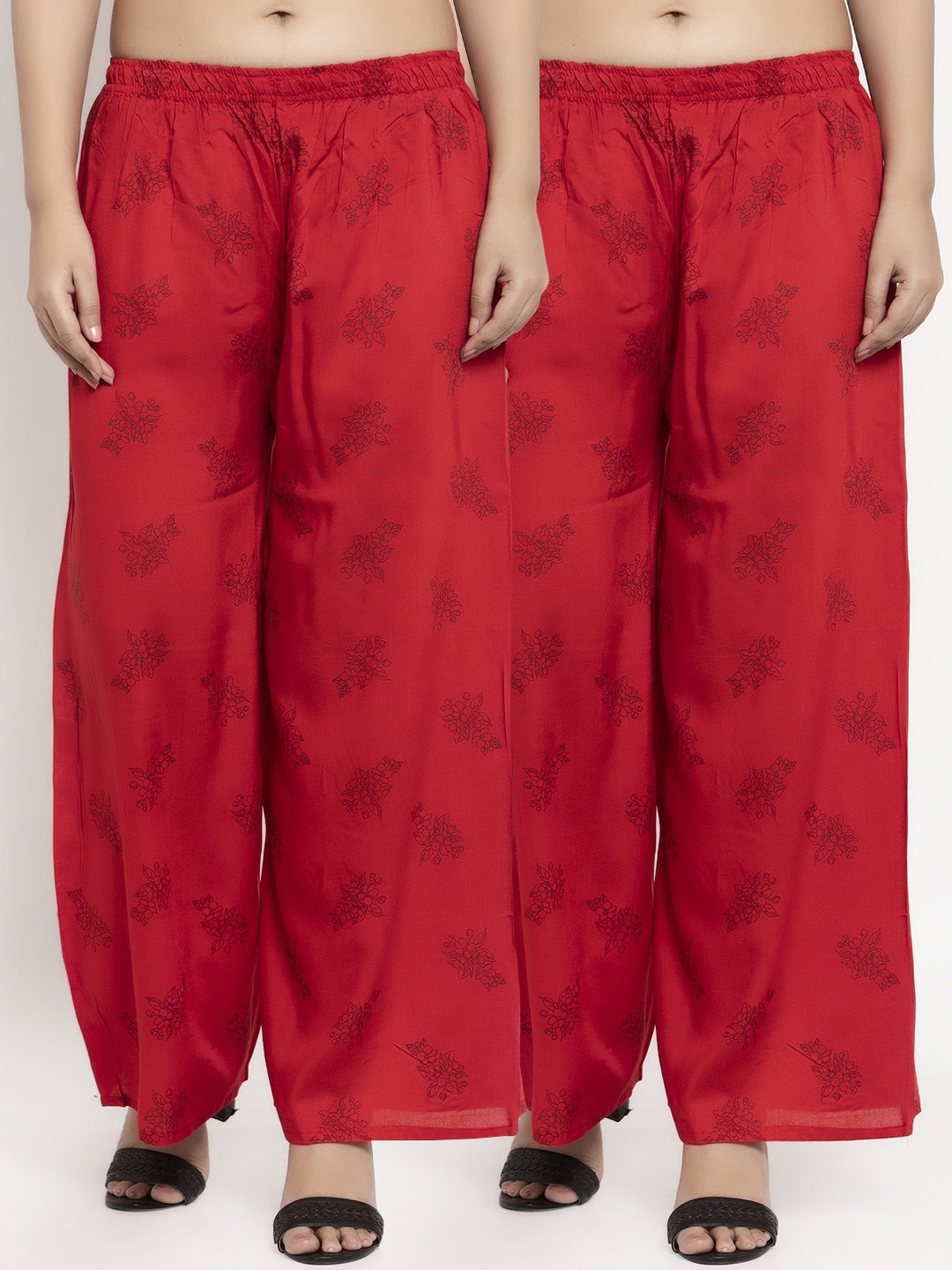 KLOTTHE Women Pack of 2 Red Printed Straight Palazzos