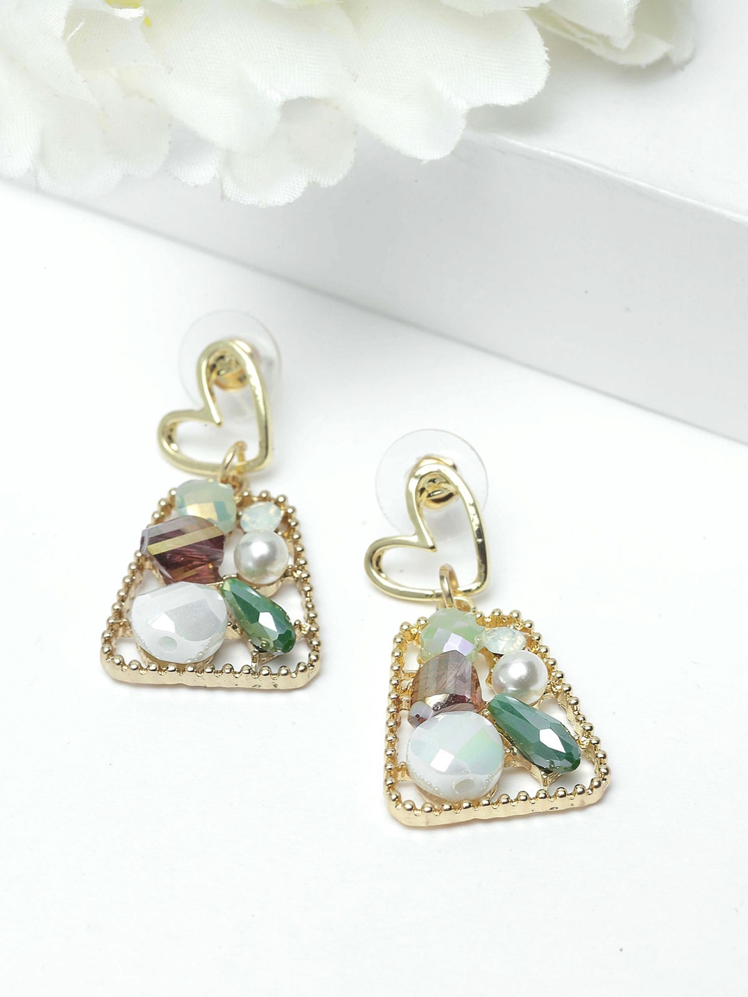 

AVANT-GARDE PARIS Gold-Plated & Green Geometric Drop Earrings