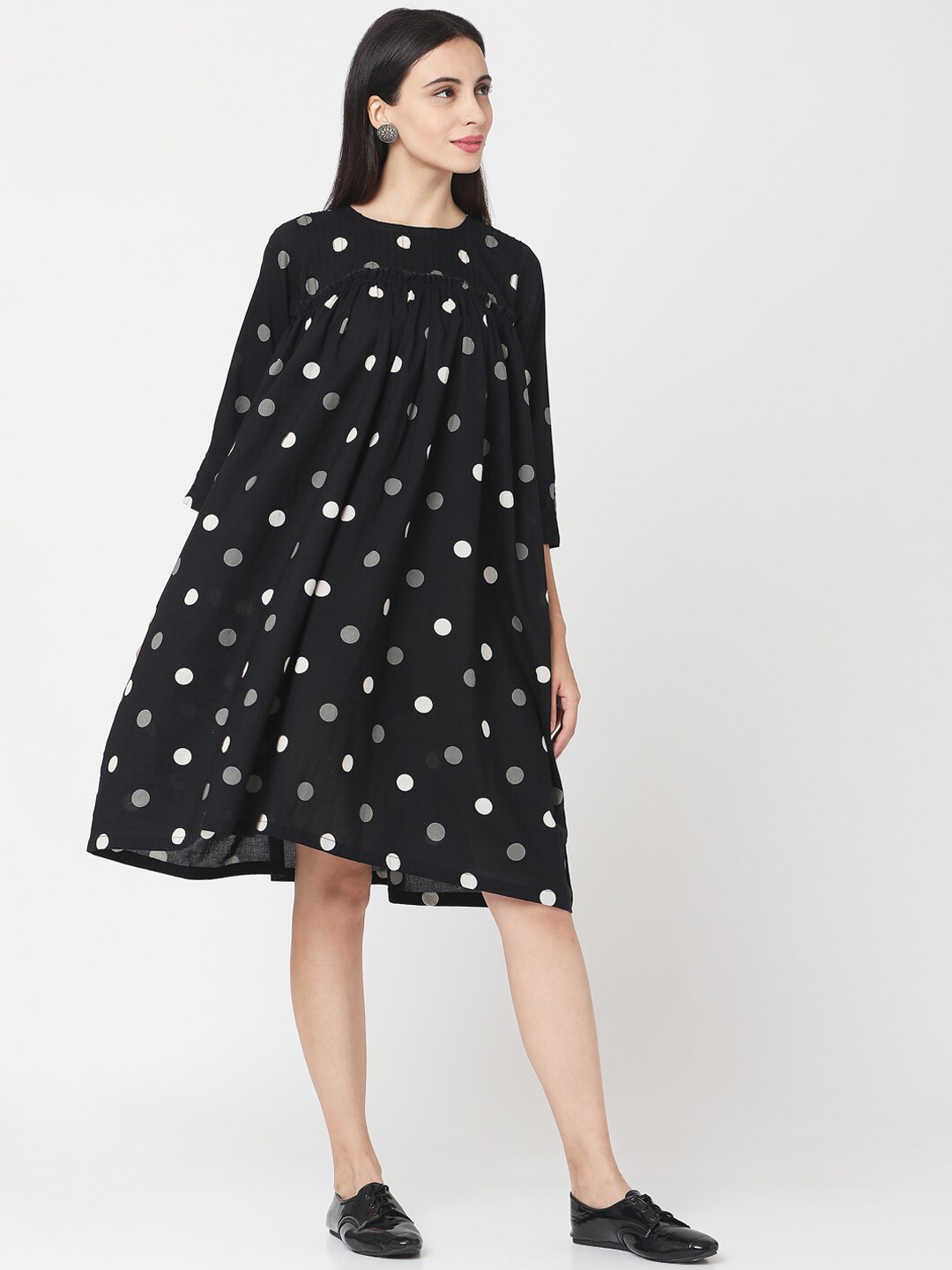 

Saanjh Women Black & White Printed A-Line Dress