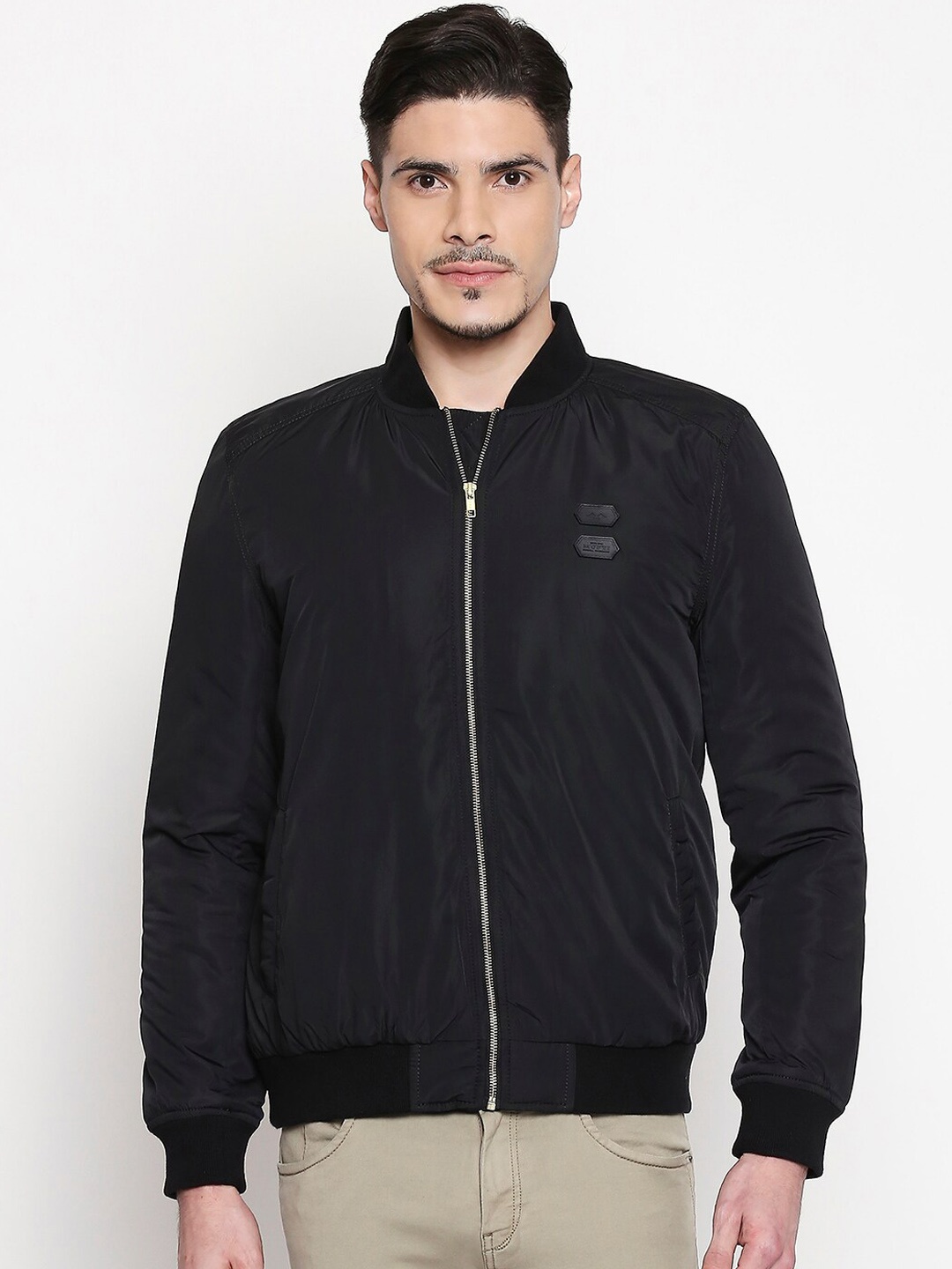 

Mufti Men Black Solid Bomber Jacket