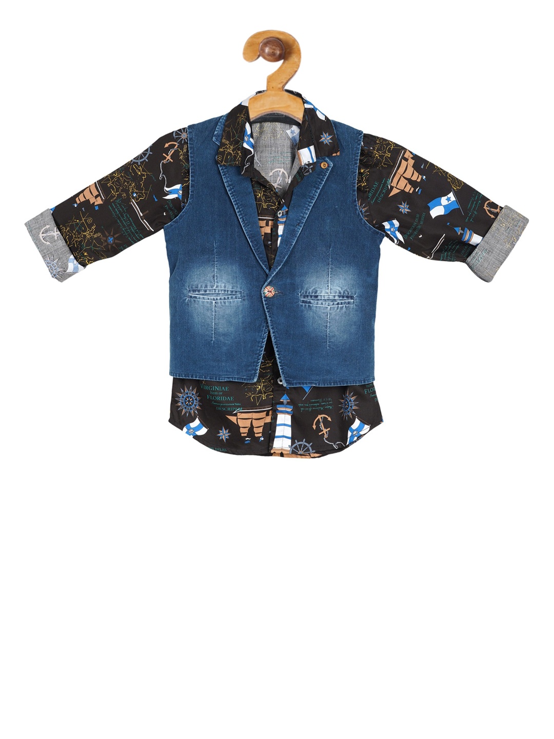 

Actuel Boys Blue Pure Cotton Waistcoat With Printed Shirt