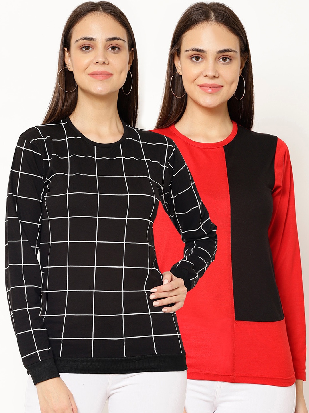 

VIMAL JONNEY Women Multicoloured Checked Hood T-shirt, Multi