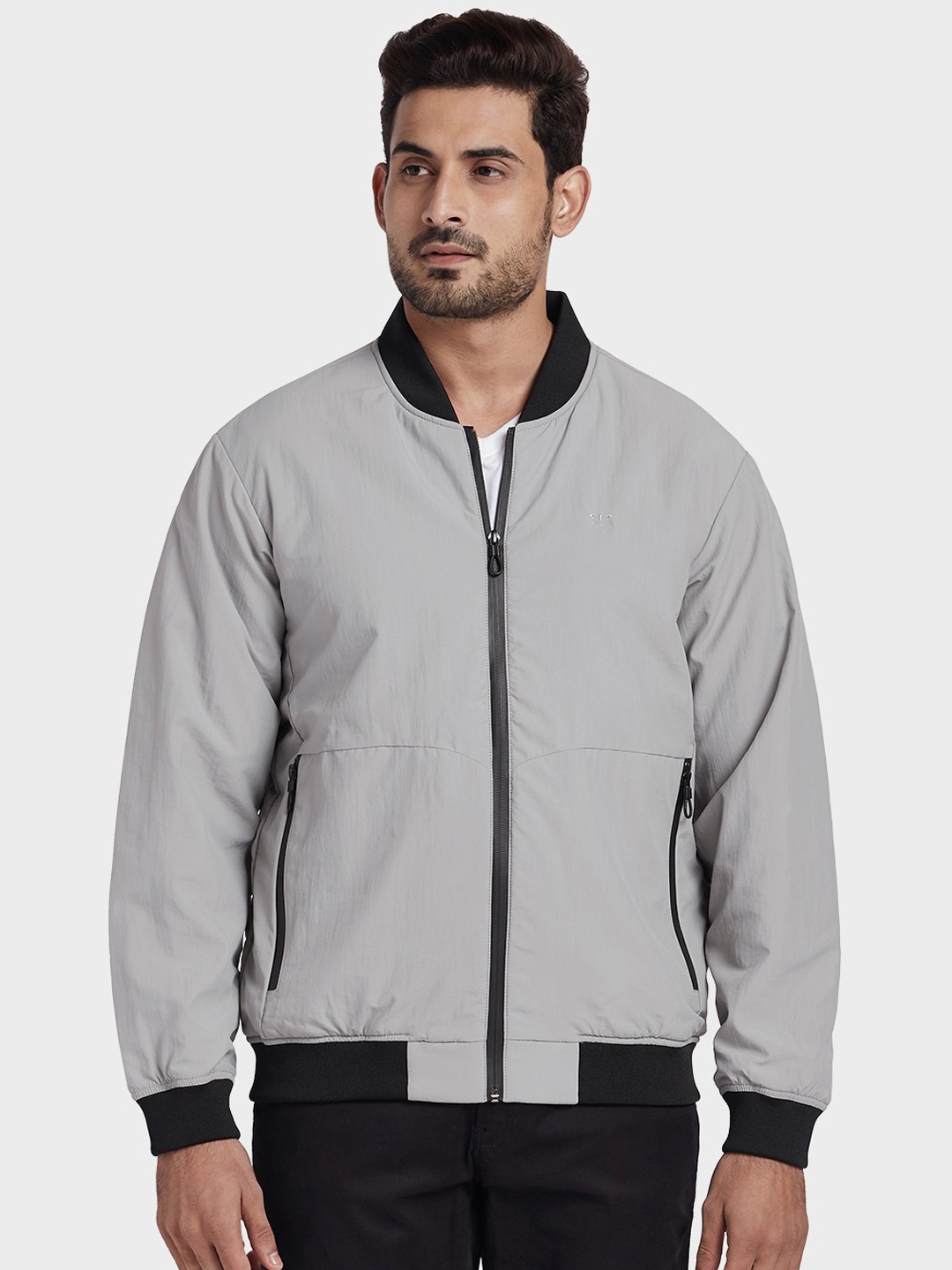 

ColorPlus Men Grey Striped Bomber