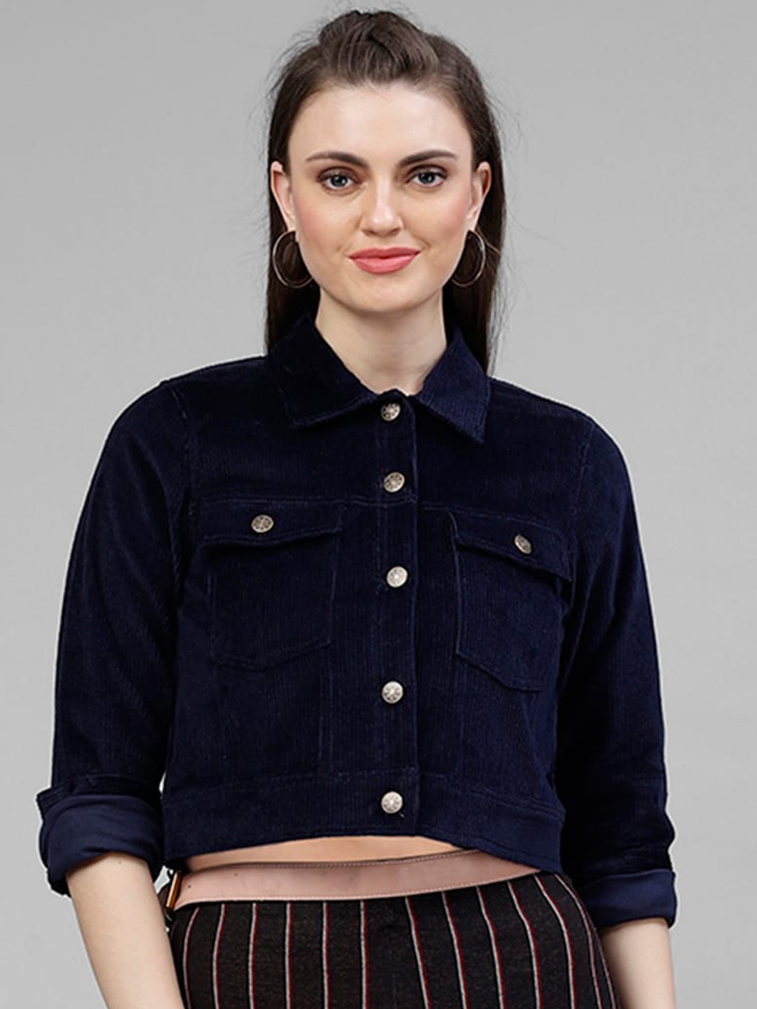 KASSUALLY Women Navy Blue Solid Tailored Jacket