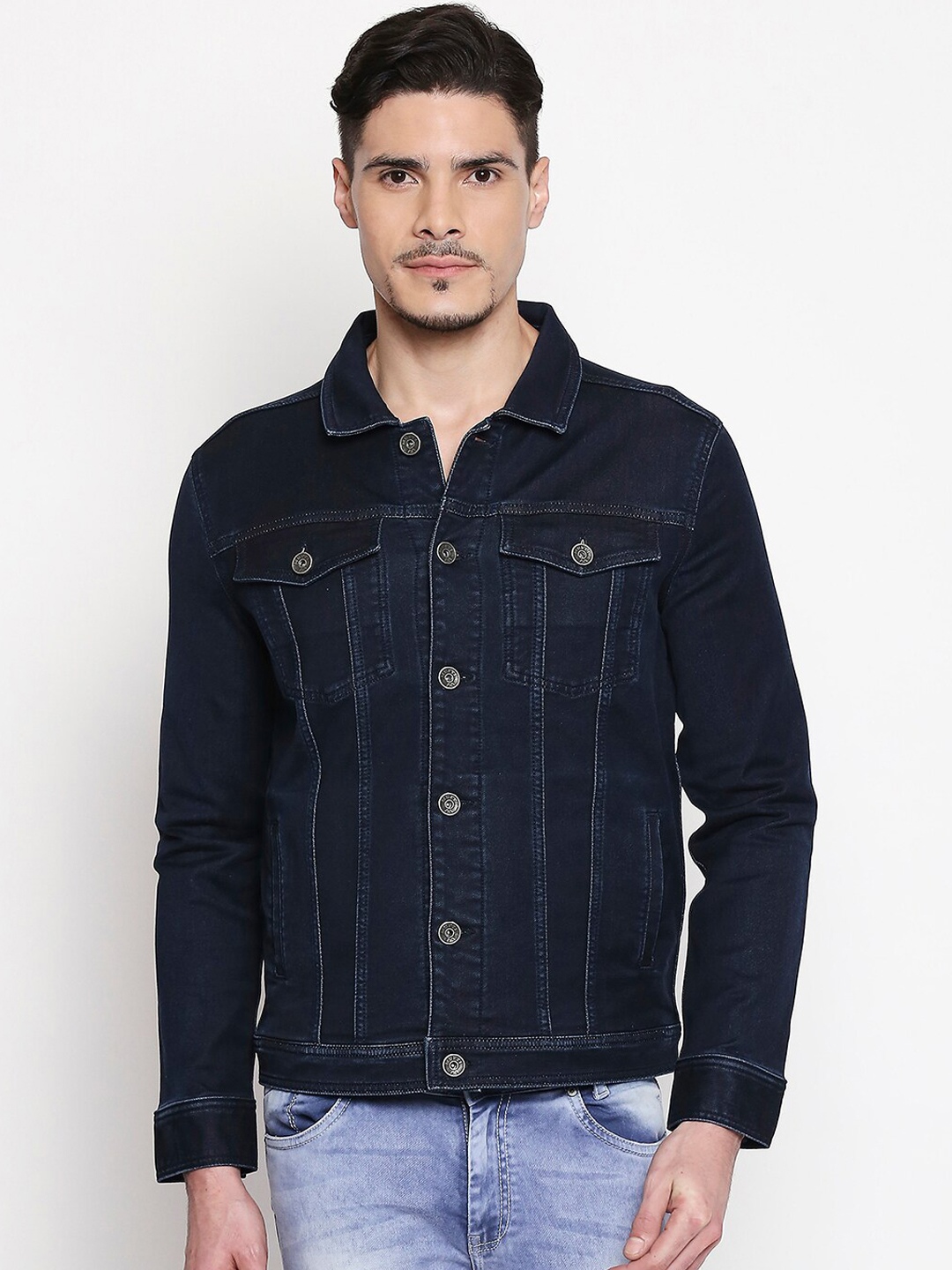Mufti Men Blue Solid Denim Jacket - buy at the price of $32.69 in ...