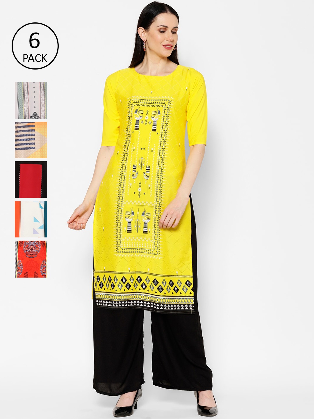 

7Threads Women Pack Of 6 Multicoloured Printed Straight Kurta, Multi