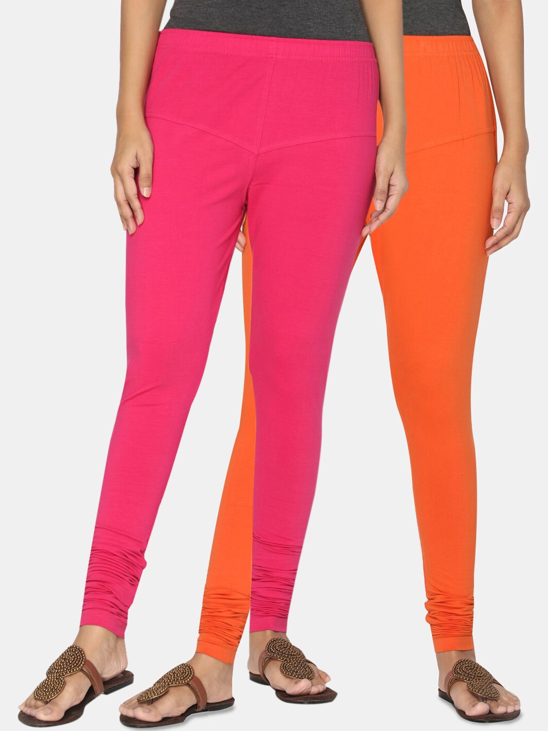 

TSG Bliss Women Pack of 2 Solid Churidar Leggings, Pink