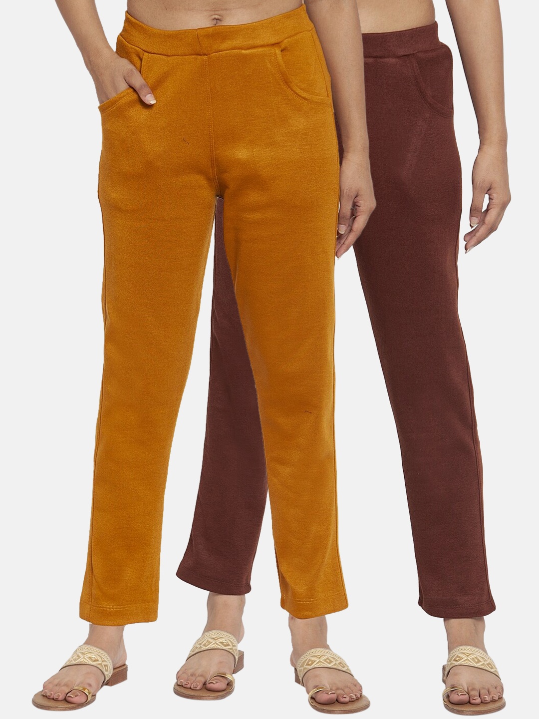 

TAG 7 Women Pack of 2 Solid Leggings, Brown