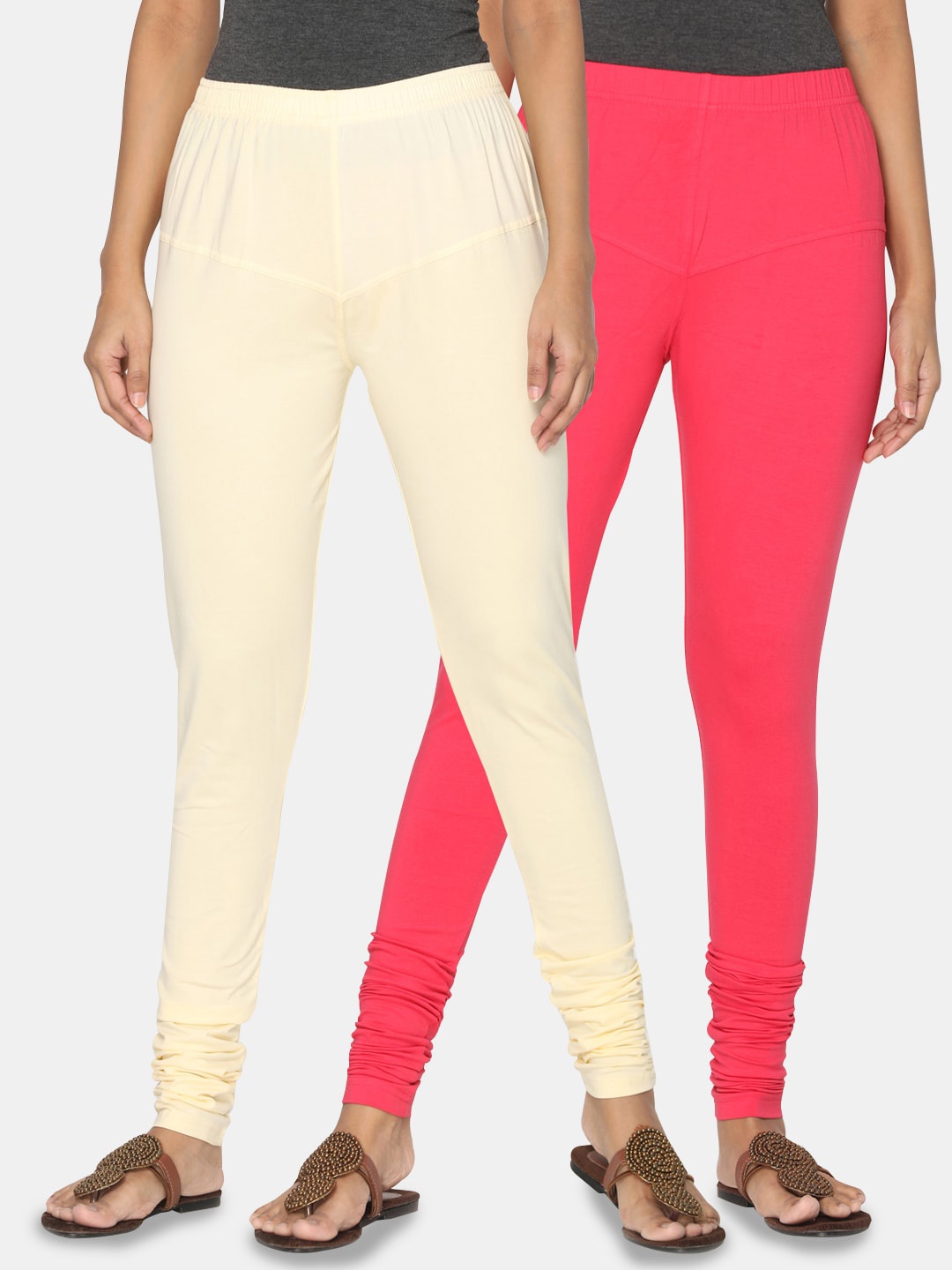 

TSG Bliss Women Pack of 2 Solid Shrinkage Resistance Churidar Leggings, Cream