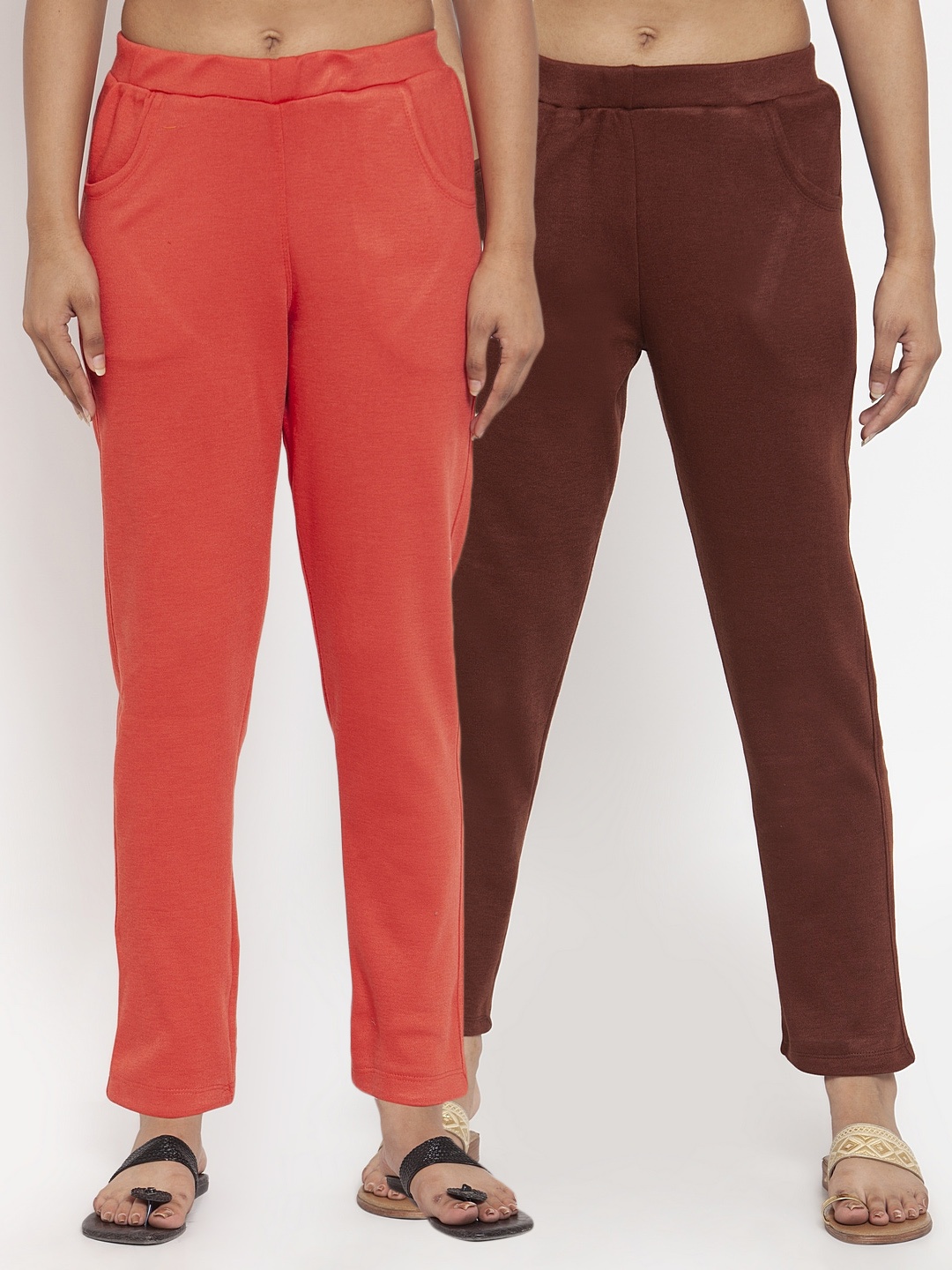 

TAG 7 Women Pack of 2 Solid Acrylic Leggings, Brown