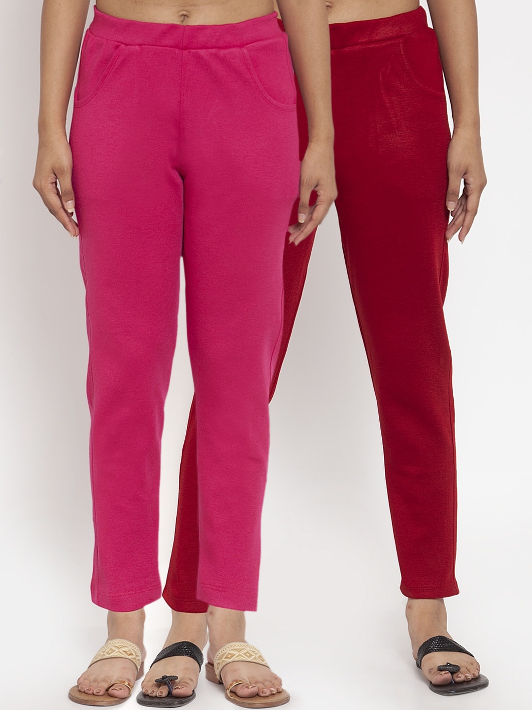 

TAG 7 Women Acrylic Pack of 2 Solid Leggings, Pink