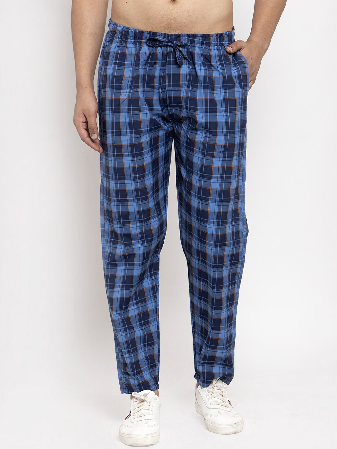 

JAINISH Men Blue Checked Regular Fit Track Pants