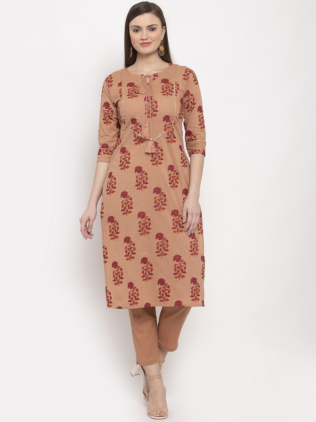 

Indibelle Women Brown Printed A-Line Kurta