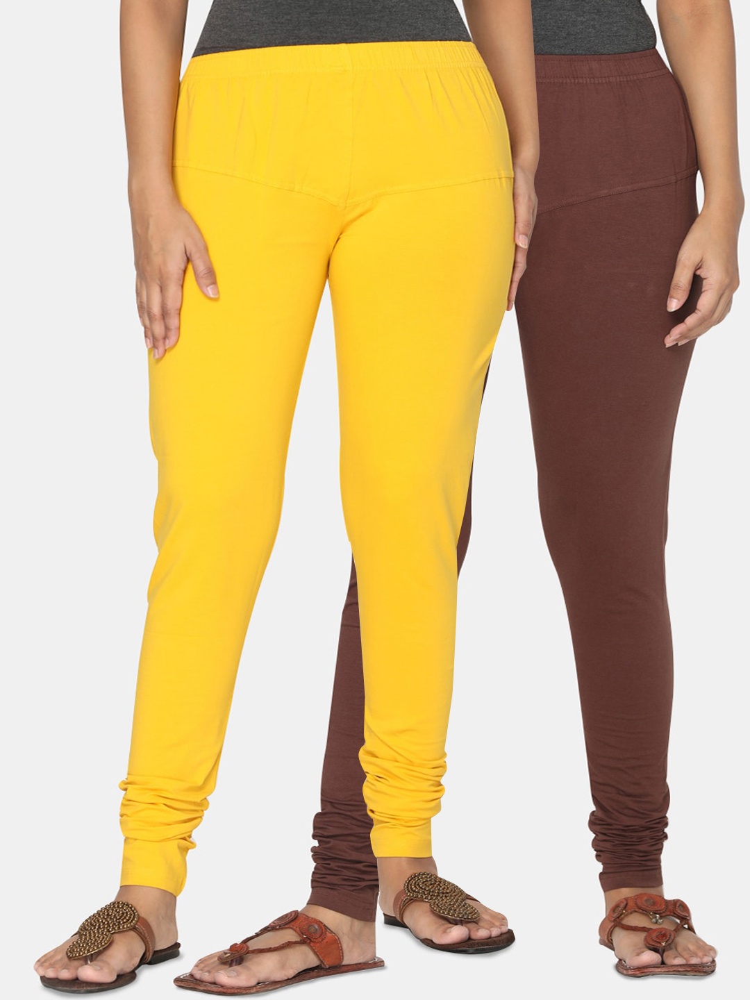 

TSG Bliss Women Pack of 2 Solid Churidar Leggings, Yellow