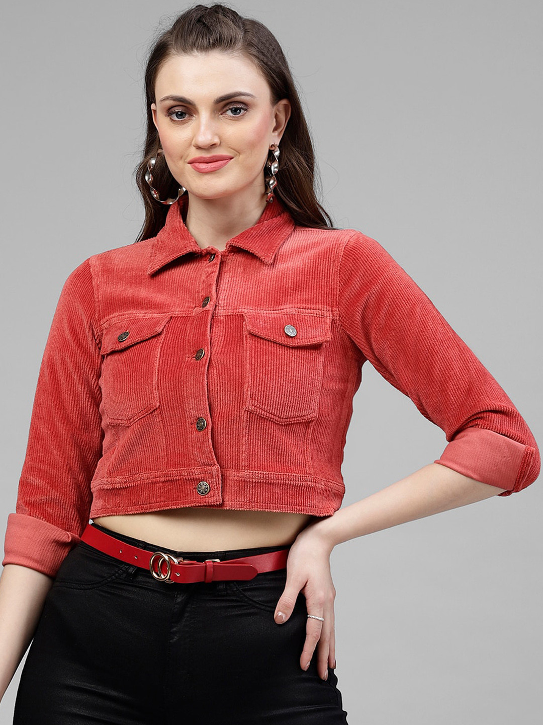 

KASSUALLY Women Rust Solid Denim Jacket