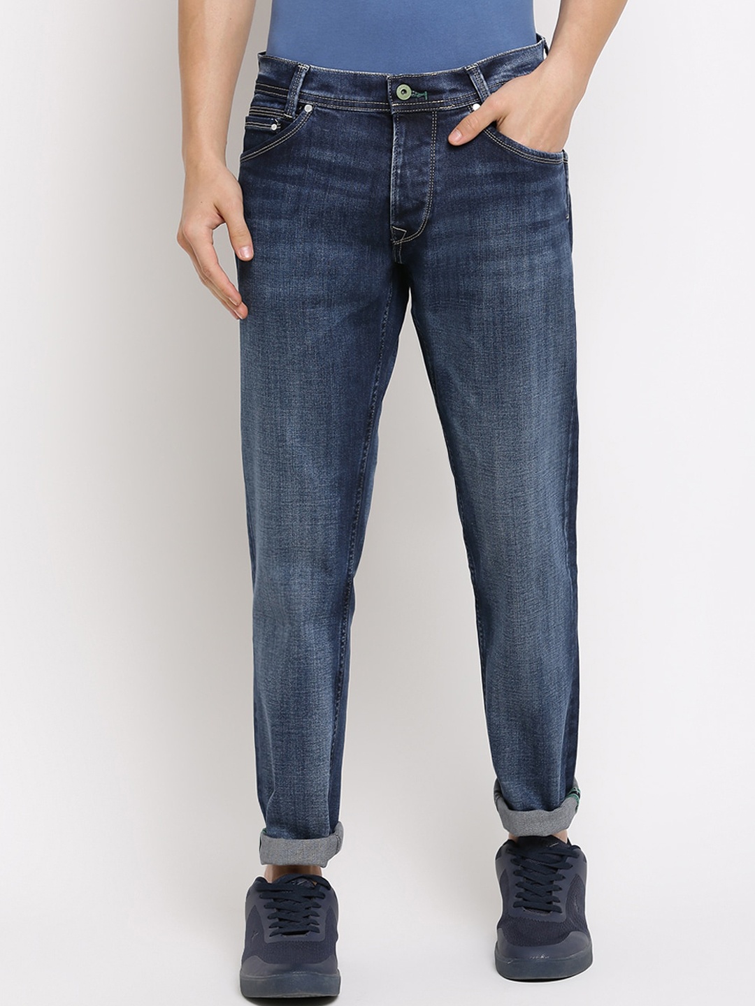 

Pepe Jeans Men Blue Tapered Fit Mid-Rise Clean Look Stretchable Jeans