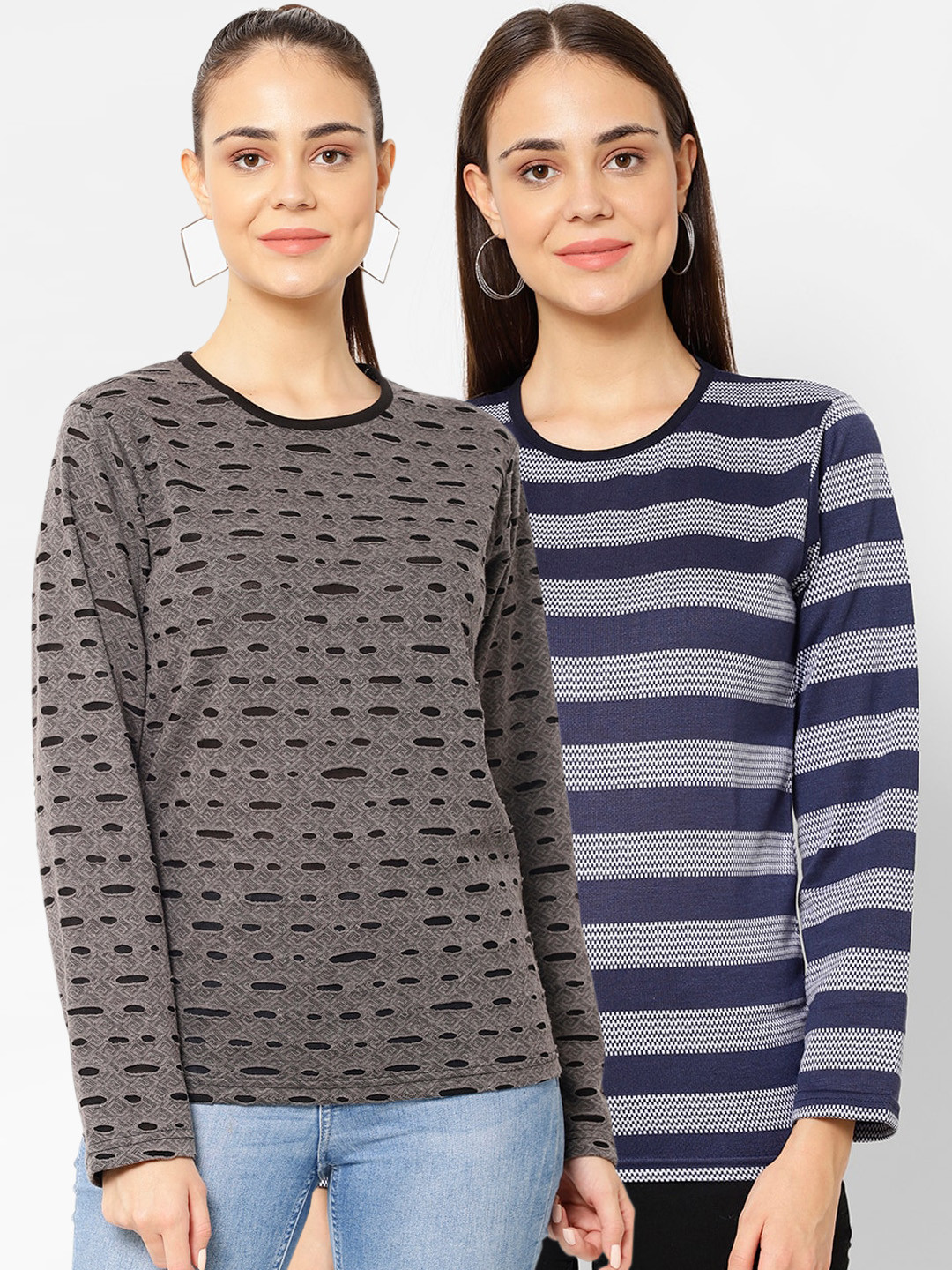 

VIMAL JONNEY Women Pack Of 2 Striped Round Neck T-shirt, Multi