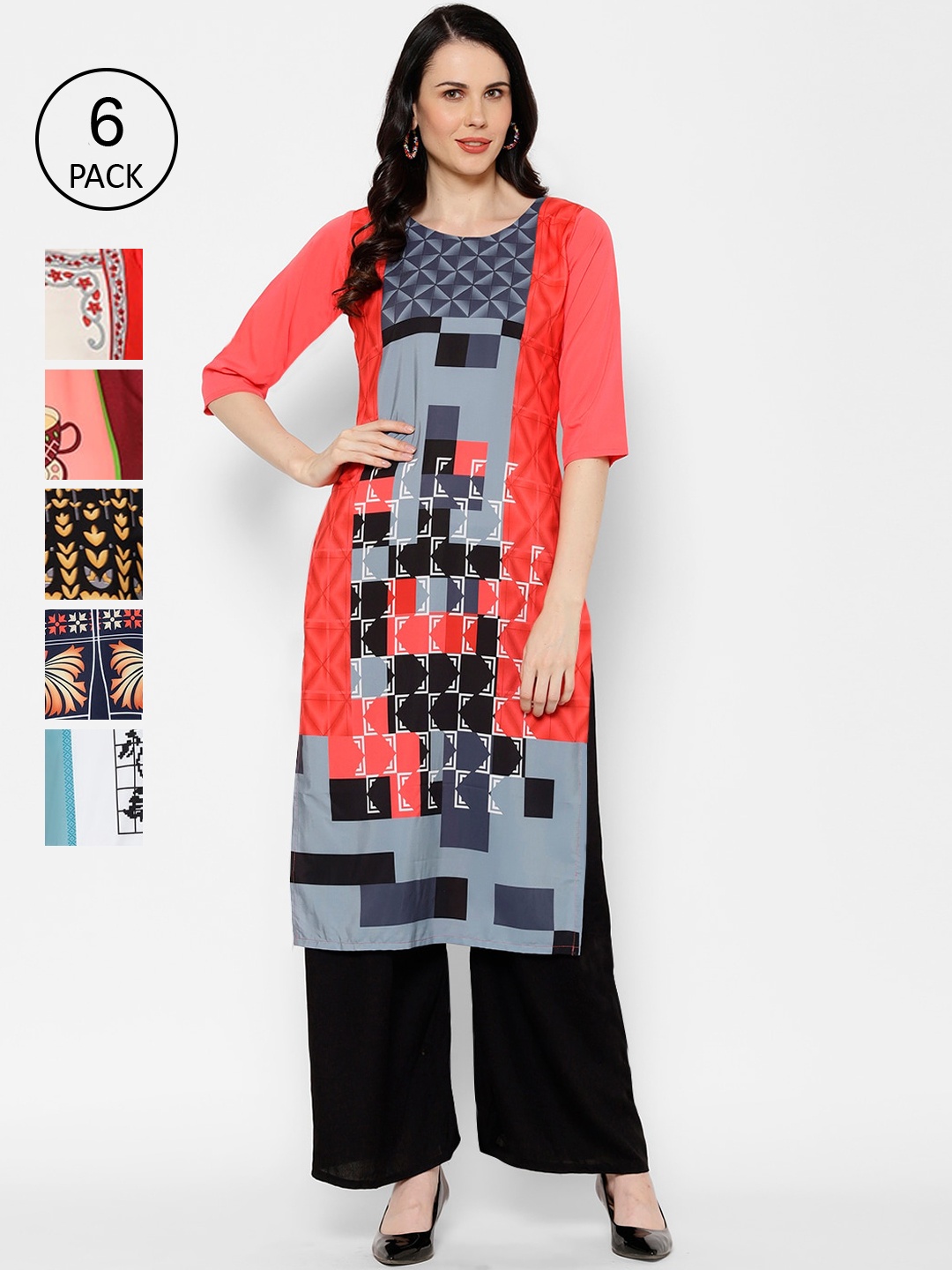 

7Threads Women Pack Of 6 Multicoloured Printed Straight Kurta, Multi