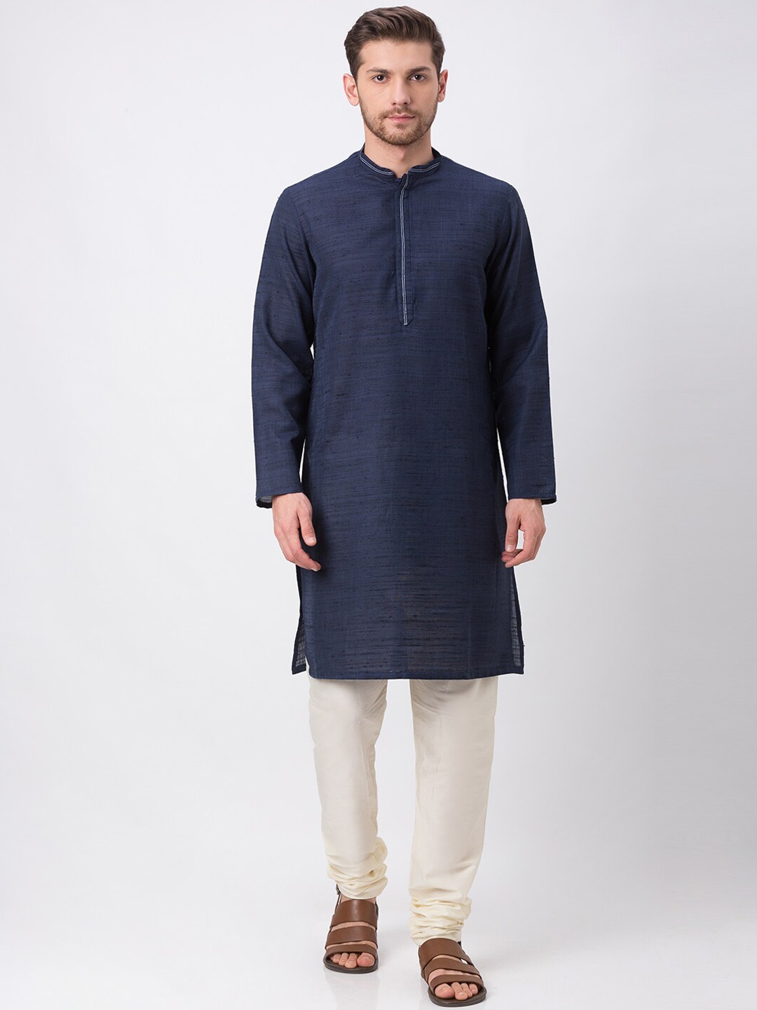 

Ethnicity Men Navy Blue Solid Straight Kurta