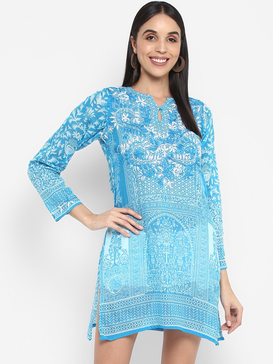 

Aditi Wasan Women Blue & Off-White Hand Embroidered Tunic