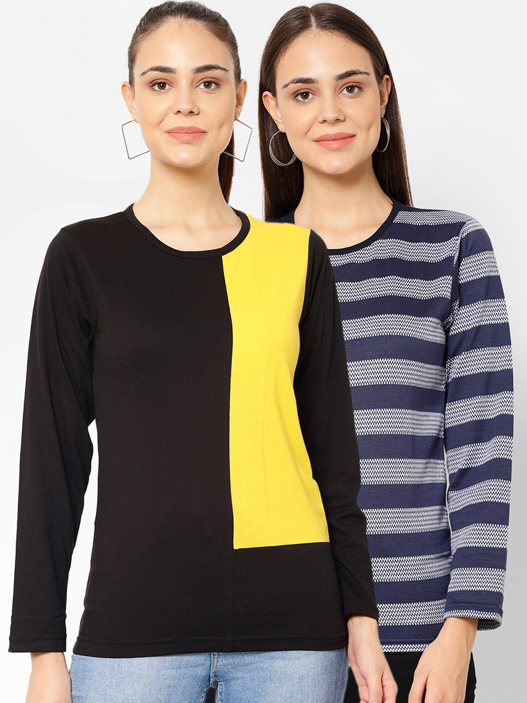 

VIMAL JONNEY Women Multicoloured Striped Hood T-shirt, Multi
