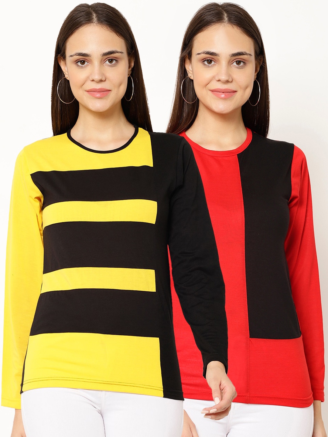 

VIMAL JONNEY Women Multicoloured Solid Hood T-shirt, Multi