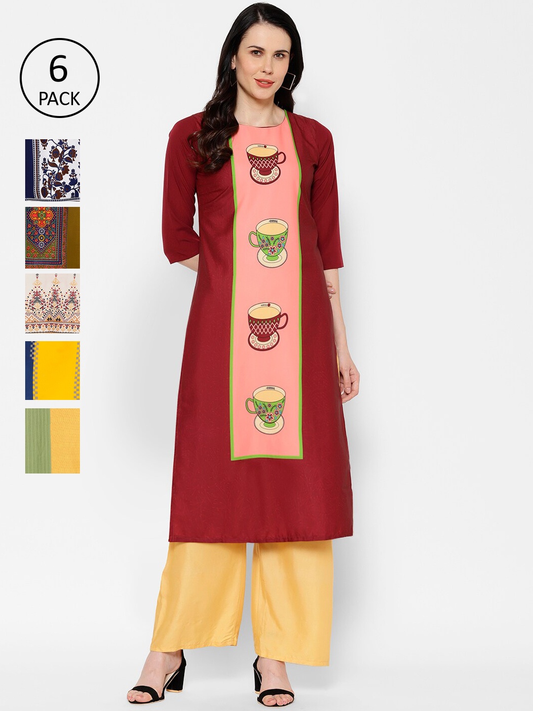 

7Threads Women Pack Of 6 Multicoloured Printed Straight Kurta, Multi
