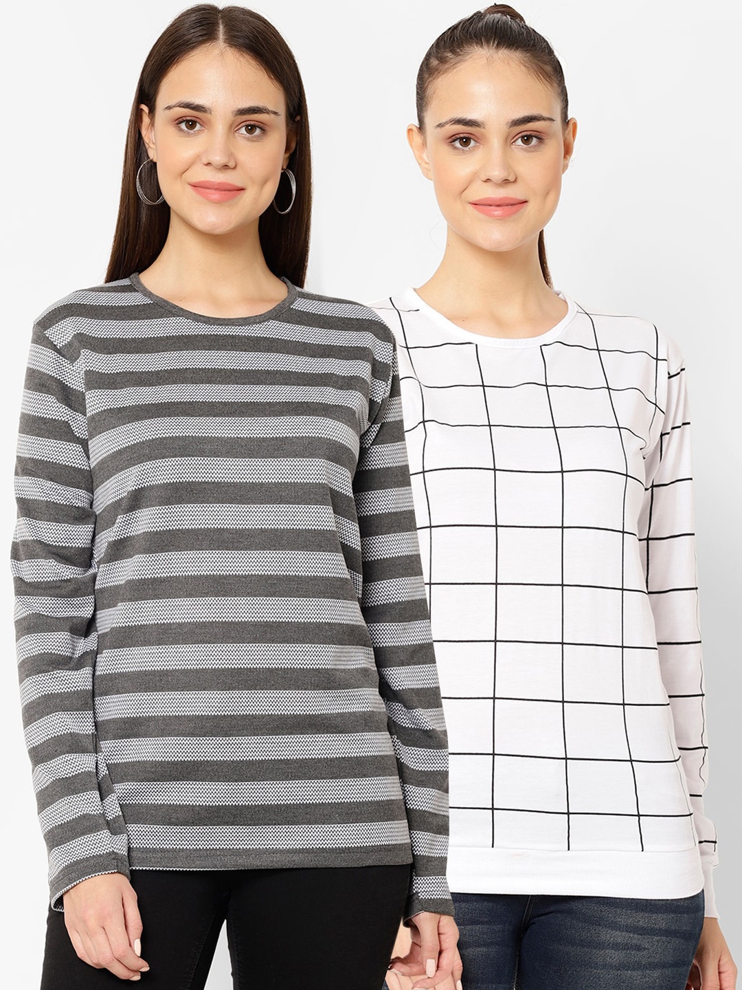 

MACK JONNEY Women Multicoloured Checked Hood T-shirt, Multi