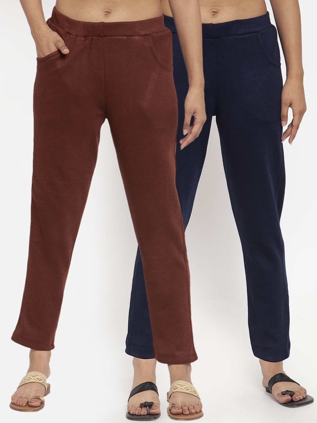 

TAG 7 Women Acrylic Pack of 2 Wool Blend Ankle-Length Leggings Pants, Brown