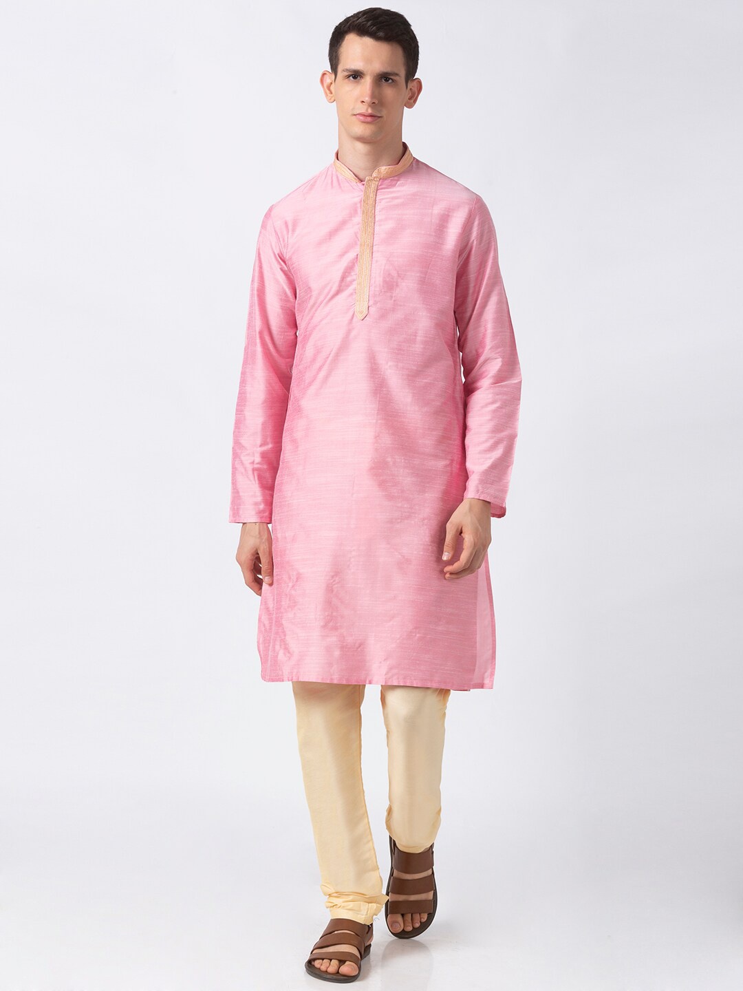 Ethnicity Men Pink Solid Straight Kurta