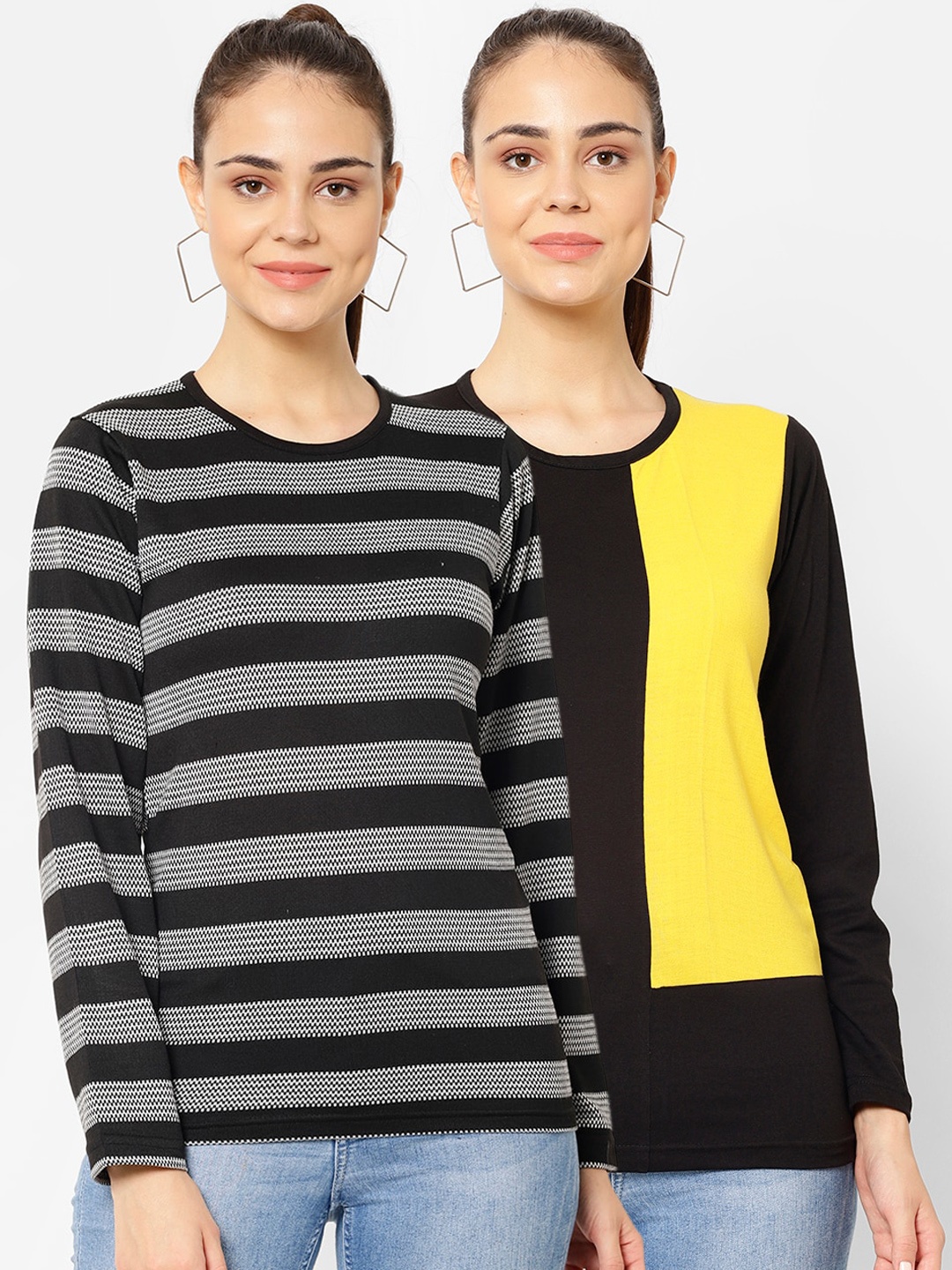

VIMAL JONNEY Women Multicoloured Striped Hood T-shirt, Multi