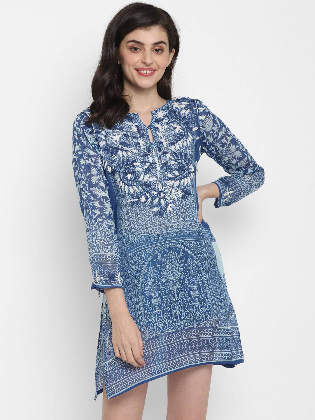 

Aditi Wasan Women Blue Printed A-Line Dress