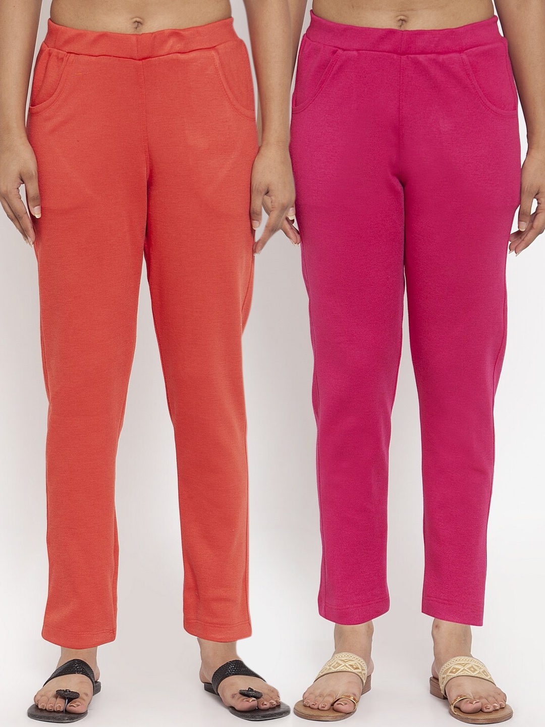 

TAG 7 Women Acrylic Pack of 2 Solid Leggings, Pink