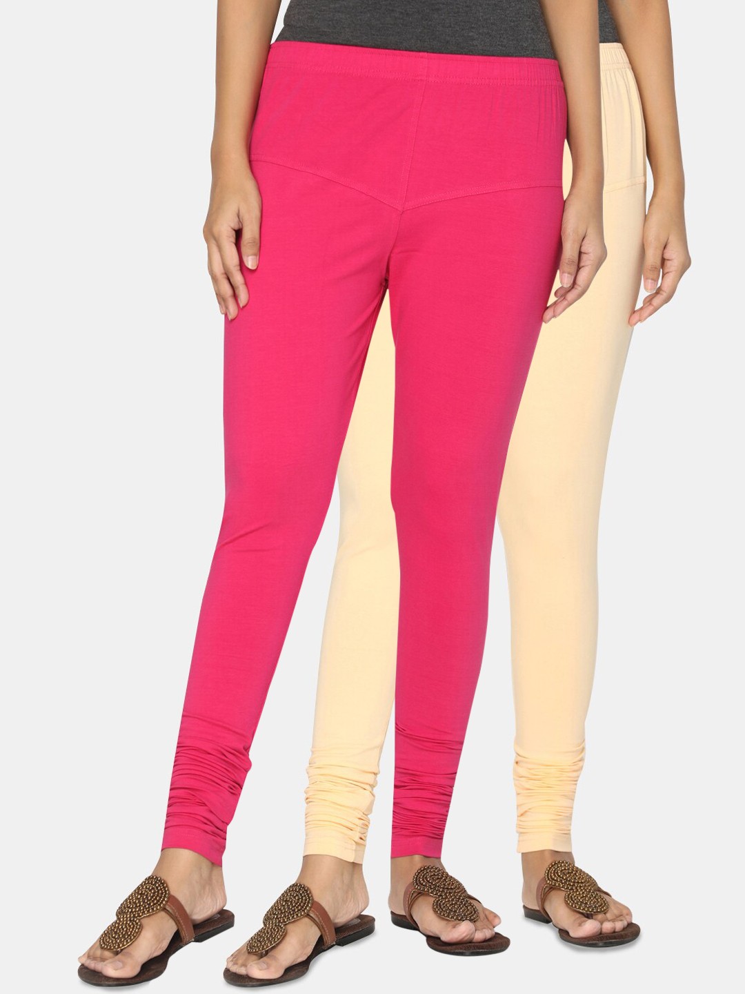 

TSG Bliss Women Pack of 2 Solid Churidar Leggings, Pink