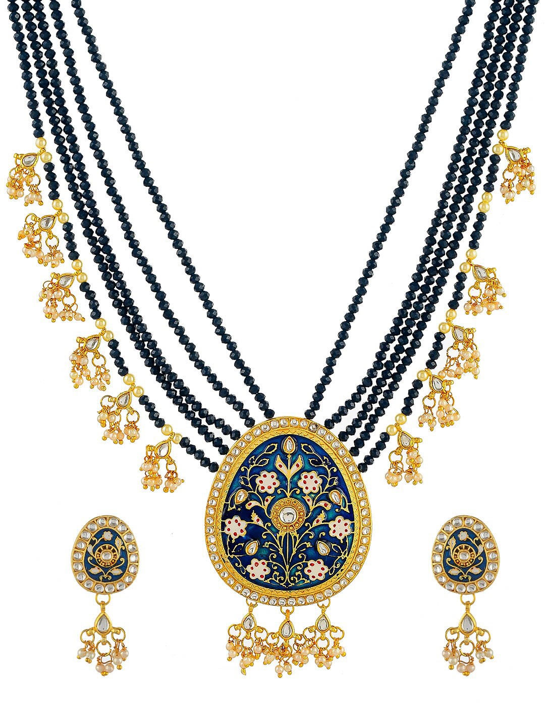 

Silvermerc Designs Gold-Plated Pearl & Kundan Studded Blue Beaded Jewelry Set
