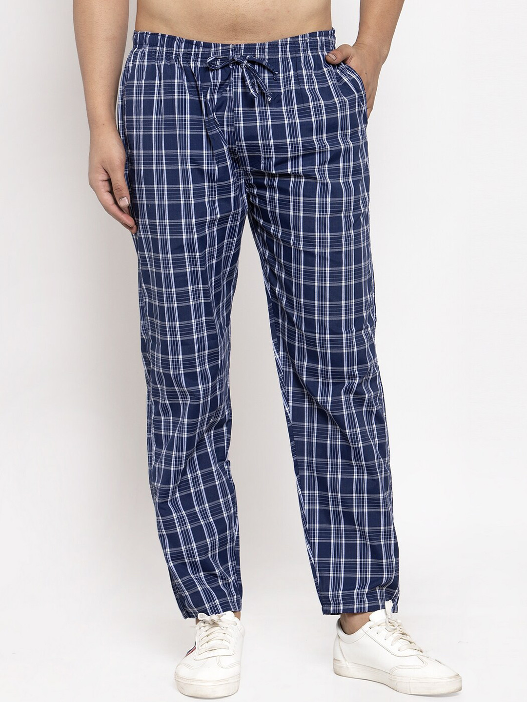 

JAINISH Men Blue & White Checked Track Pants