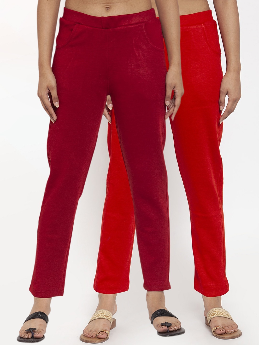 

TAG 7 Women Acrylic Pack of 2 Solid Leggings, Red