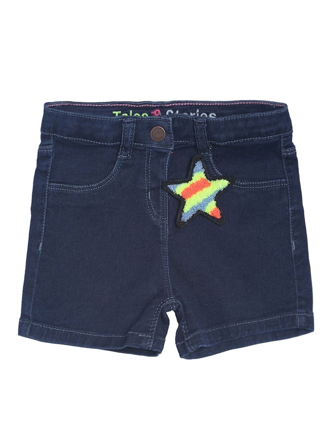 

TALES & STORIES Girls Blue Solid Slim Fit Denim Shorts