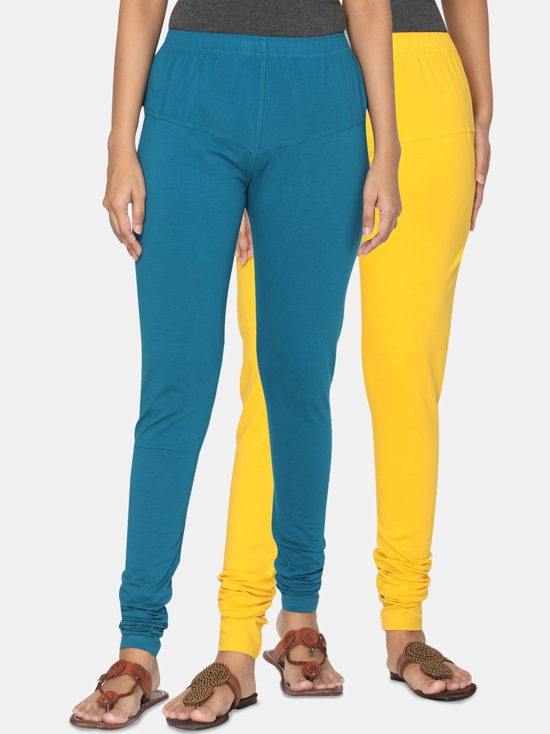 

TSG Bliss Women Pack of 2 Bio Wash Churidar Leggings, Mustard