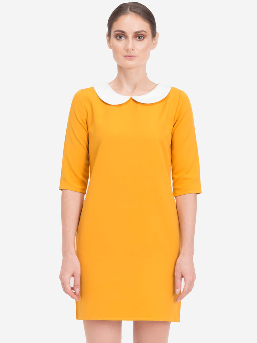 

Samshek Women Mustard Solid Peter Pan Collar Sheath Dress