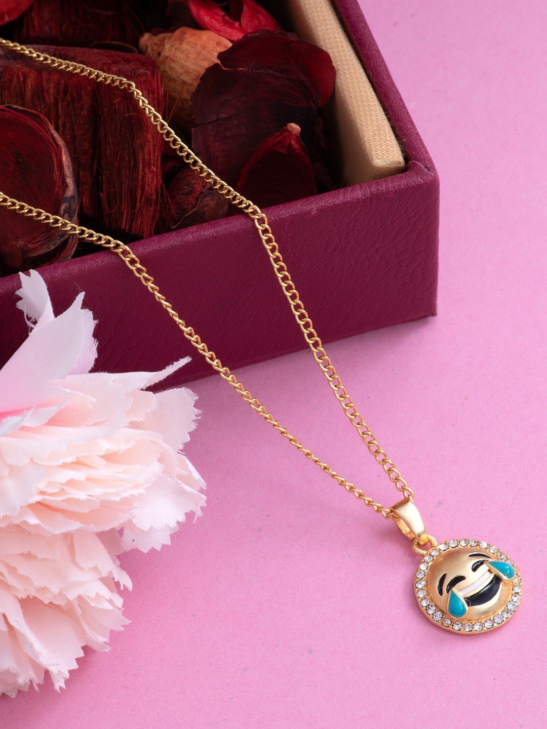 

Estele Gold-Plated Handcrafted Chain with Stone-Studded Joy Emoji-Shaped Pendant