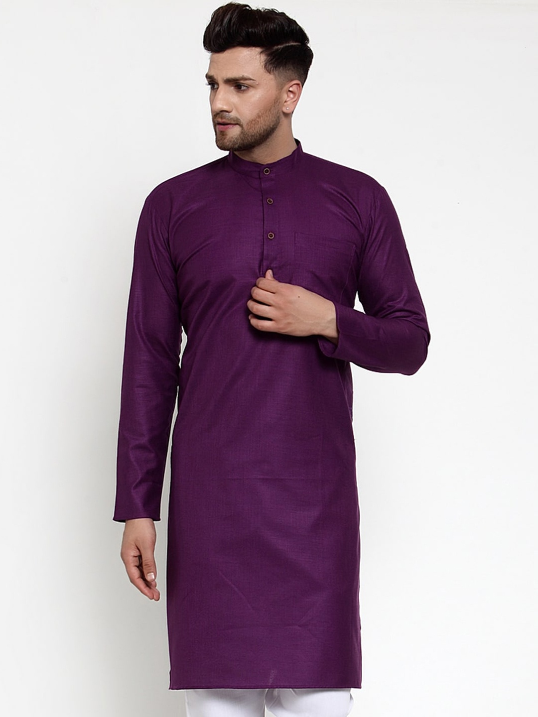 

Jompers Men Purple Solid Straight Kurta
