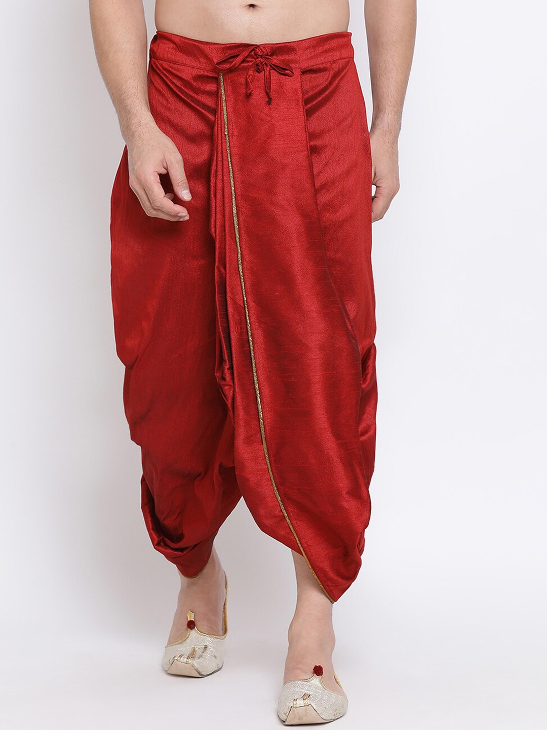 Namaskar Men Red Solid Dhoti Pants, Maroon