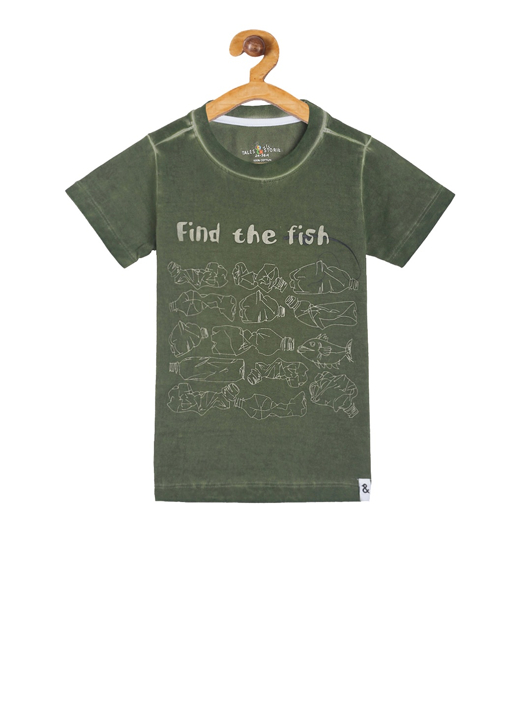 

TALES & STORIES Boys Olive Green Printed Round Neck T-shirt
