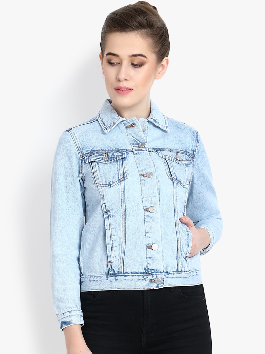 

Kotty Women Blue Solid Denim Jacket