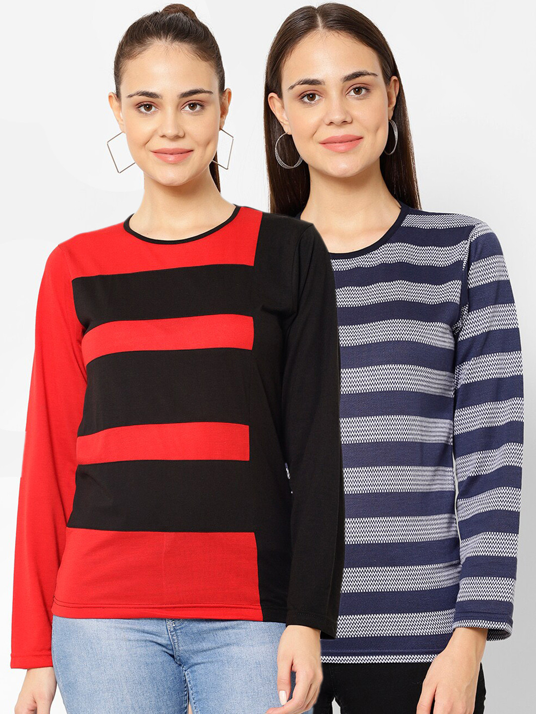 

VIMAL JONNEY Women Pack Of 2 Round Neck T-shirts, Red